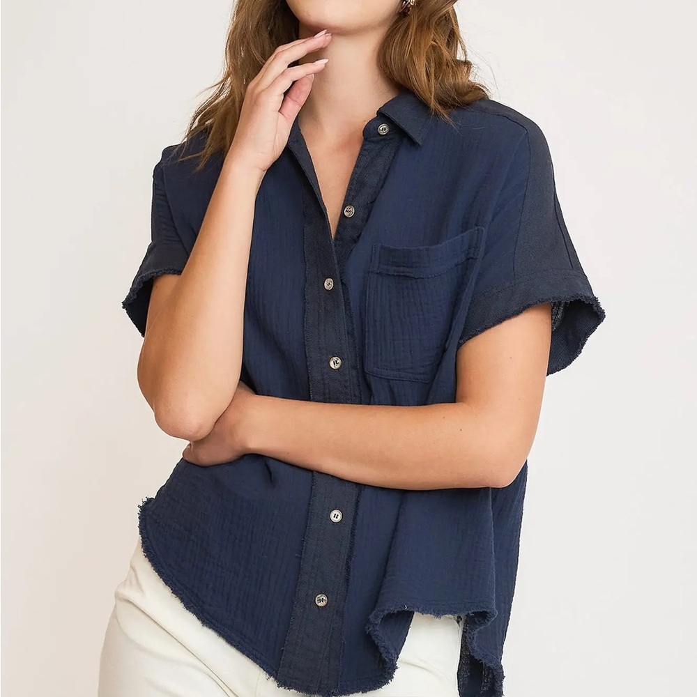 Umgee Washed Cotton Gauze Button Down Top